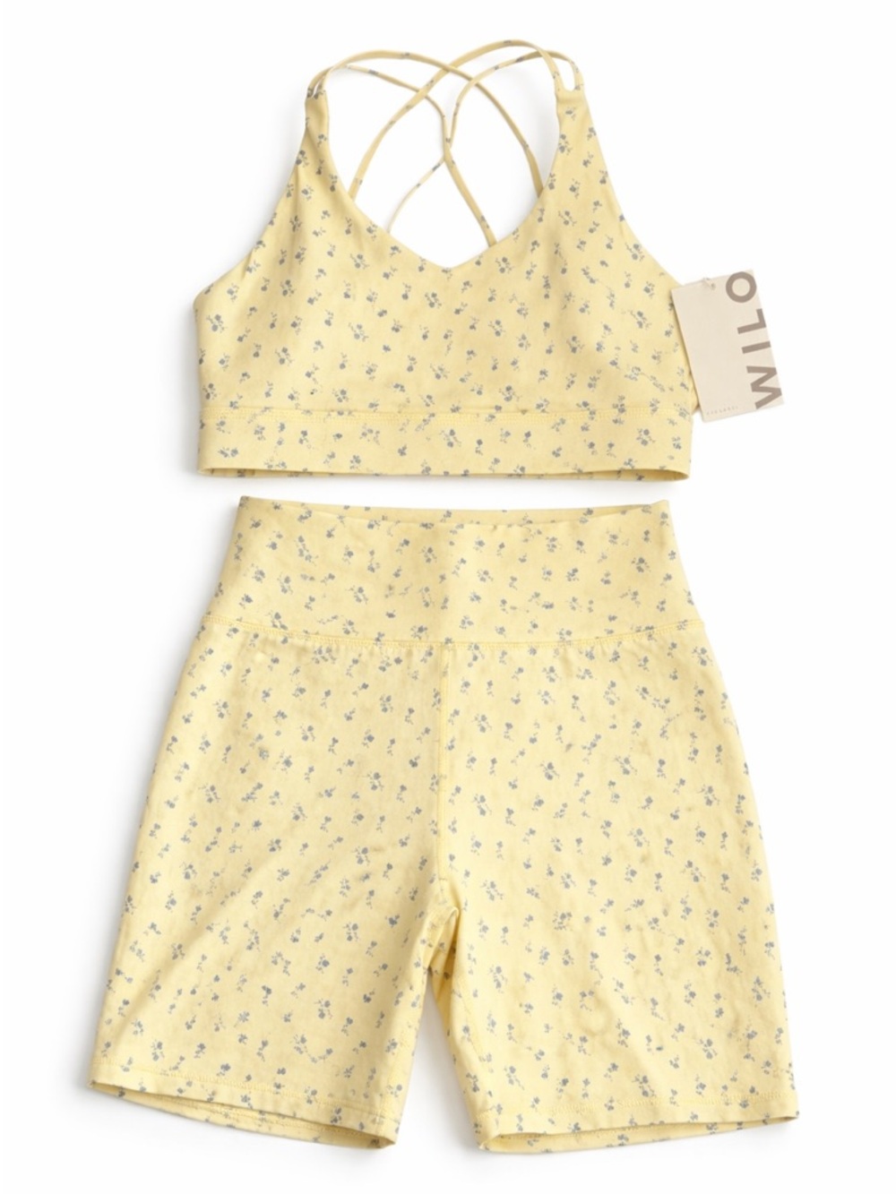 Wilo The Label Crossback Bra & Biker Shorts Set Yellow Floral L NWT